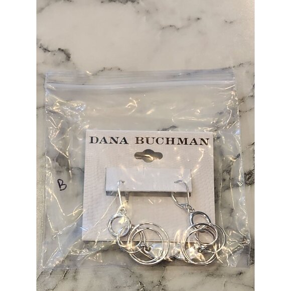 Dana Buchman Silver-Tone Dangle Earrings With Multi-Ring Design & Textured Disc - Picture 2 of 5